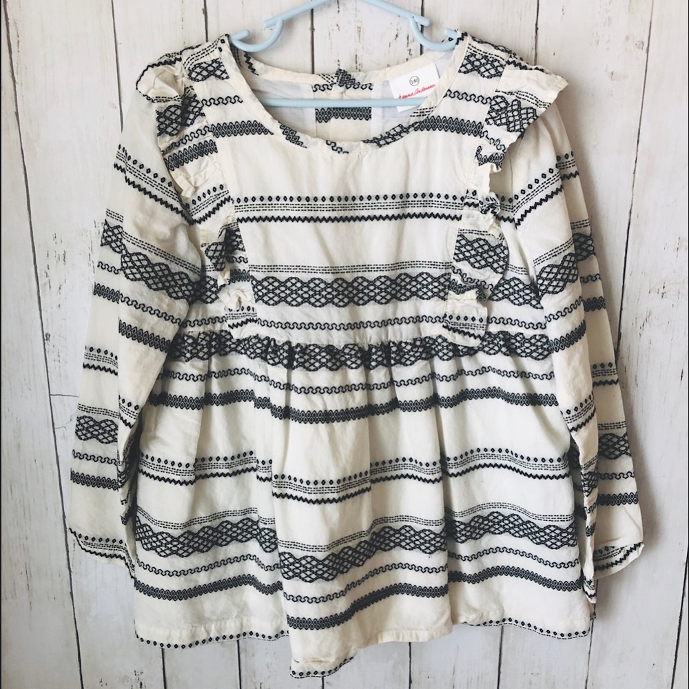 Hanna Andersson Black and White‎ Stripe Smock Longsleeve Top Girls 10